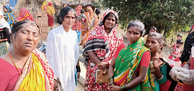 Some of the women detained at Chak village in Birbhum district on Sunday. 
