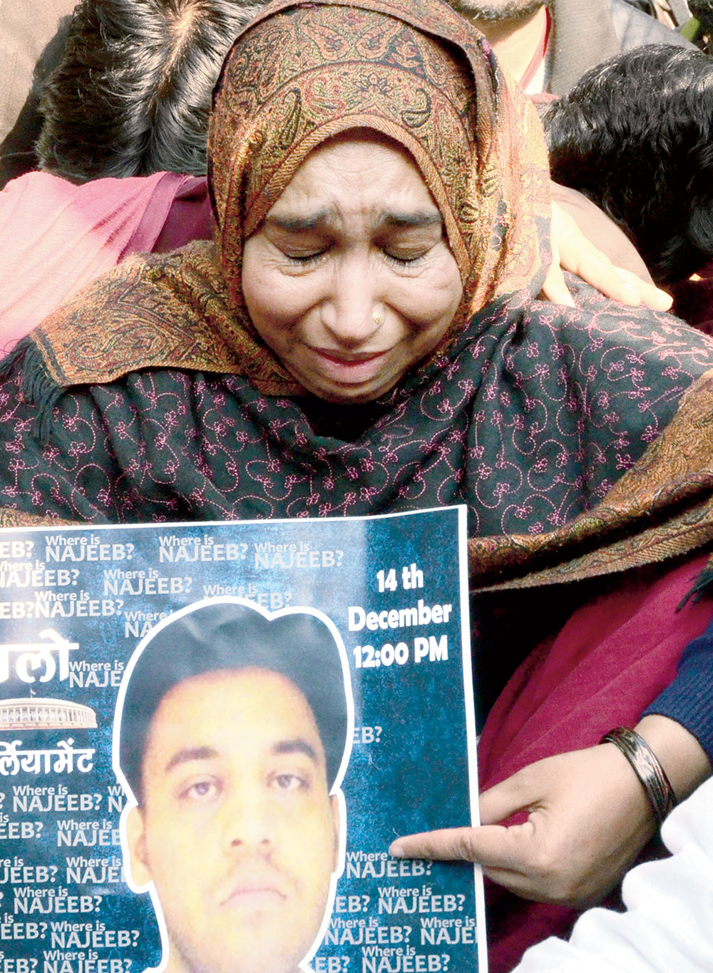 Najeeb’s mother Fatima Nafees at Sansad Marg in New Delhi 