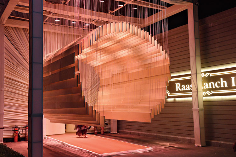 In contrast to the colonial facade of the RaasManch, the venue for Wedding Diaries, an alternative entry point was this spiral installation called the Levitating Circle. “It refers to the circle of life and marriage — the theme of the event. The centre was created with plywood and ropes. The background is made of cloth and portrays sunrays emanating from the circular epicentre,” said Swarup Dutta, the man behind the installations.