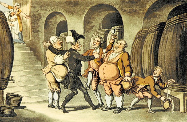An image of Doctor Syntax making free of the cellar extracted from page 143 of The Tour of Doctor Syntax: in search of the picturesque.