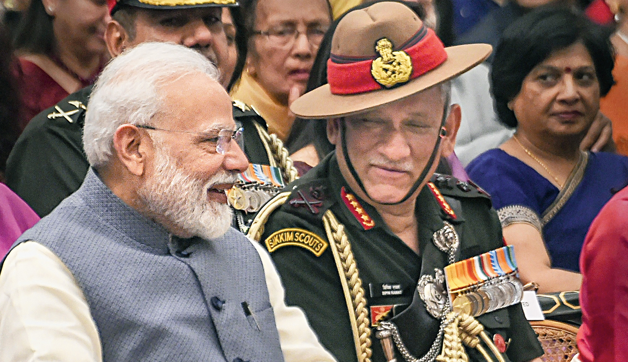 Narendra Modi and Indian Army chief Bipin Rawat at Rashtrapati Bhavan on Tuesday. 