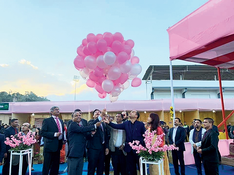 Chief minister Conrad K. Sangma and other dignitaries release balloons to inaugurate the festival on Wednesday