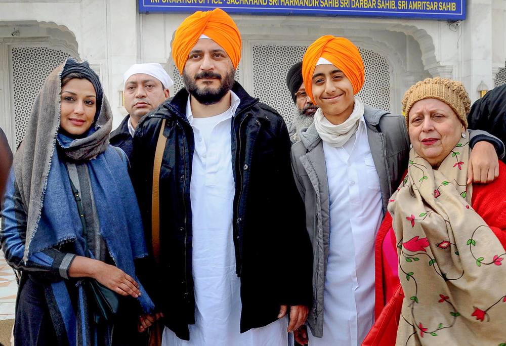 Actress Sonali Bendre with her family members at the Golden Temple in Amritsar on January 1 