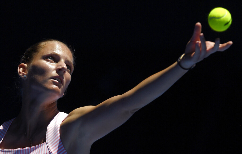 Karolina Pliskova serves to Serena Williams at the Australian Open on Wednesday.