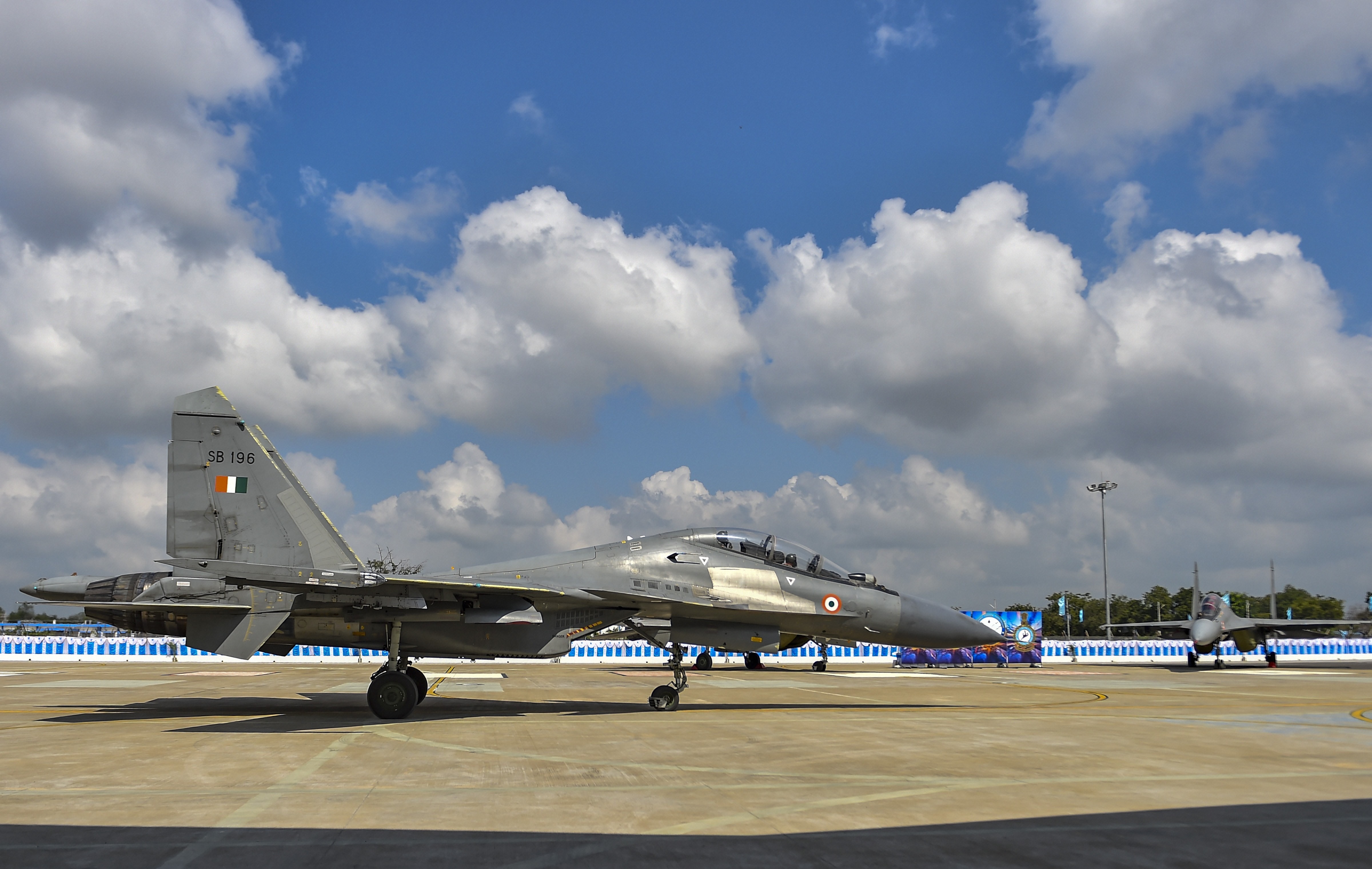 Sukhoi-30MKI fighter aircraft squadron prepares to take off from the Thanjavur airbase during its induction ceremony into the Indian Air Force, Monday, January 20, 2020