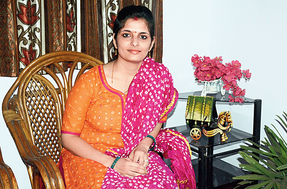 Monalisha Singh at her residence at Bistupur in Jamshedpur on Saturday.