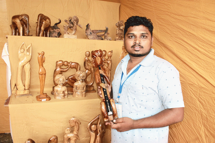 Virendra Kumar Vikey with his product at Samvaad in Gopal Maidan, Jamshedpur, on Saturday.