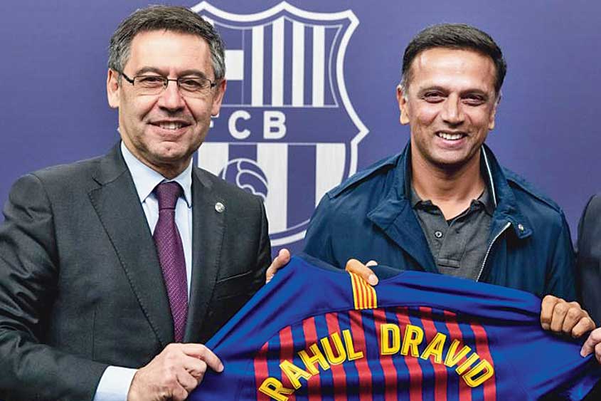 Rahul Dravid with FC Barcelona president Josep Bartomeu