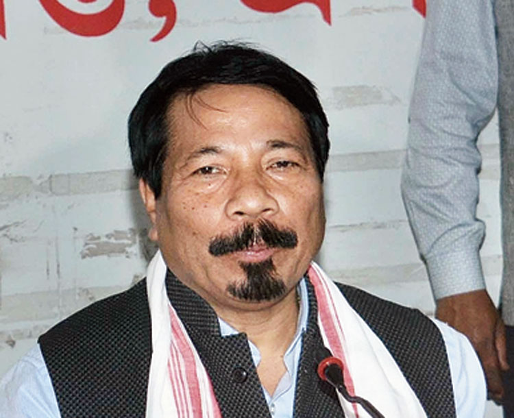 Atul Bora addresses the news conference in Guwahati on Thursday
