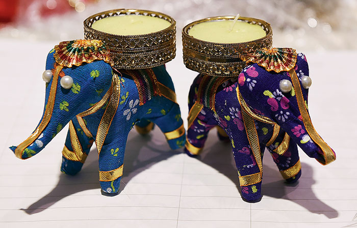 Decorate your house on Diwali  with these colourful baby elephant candles made of cloth and zari. So cute and quirky! 
Rs 50 per piece @Craftaire; find them on Instagram @craftaire