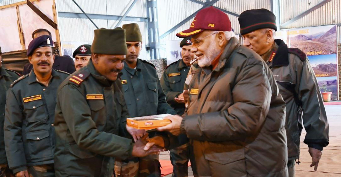 Modi greets troops in Harsil