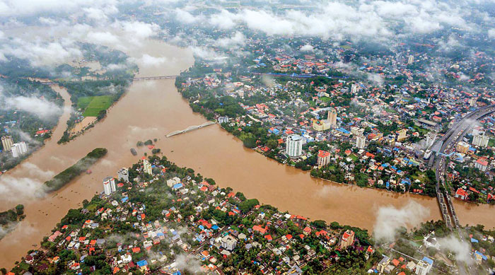 An aerial view of the flood-hit areas of Aluva in Kochi, Kerala