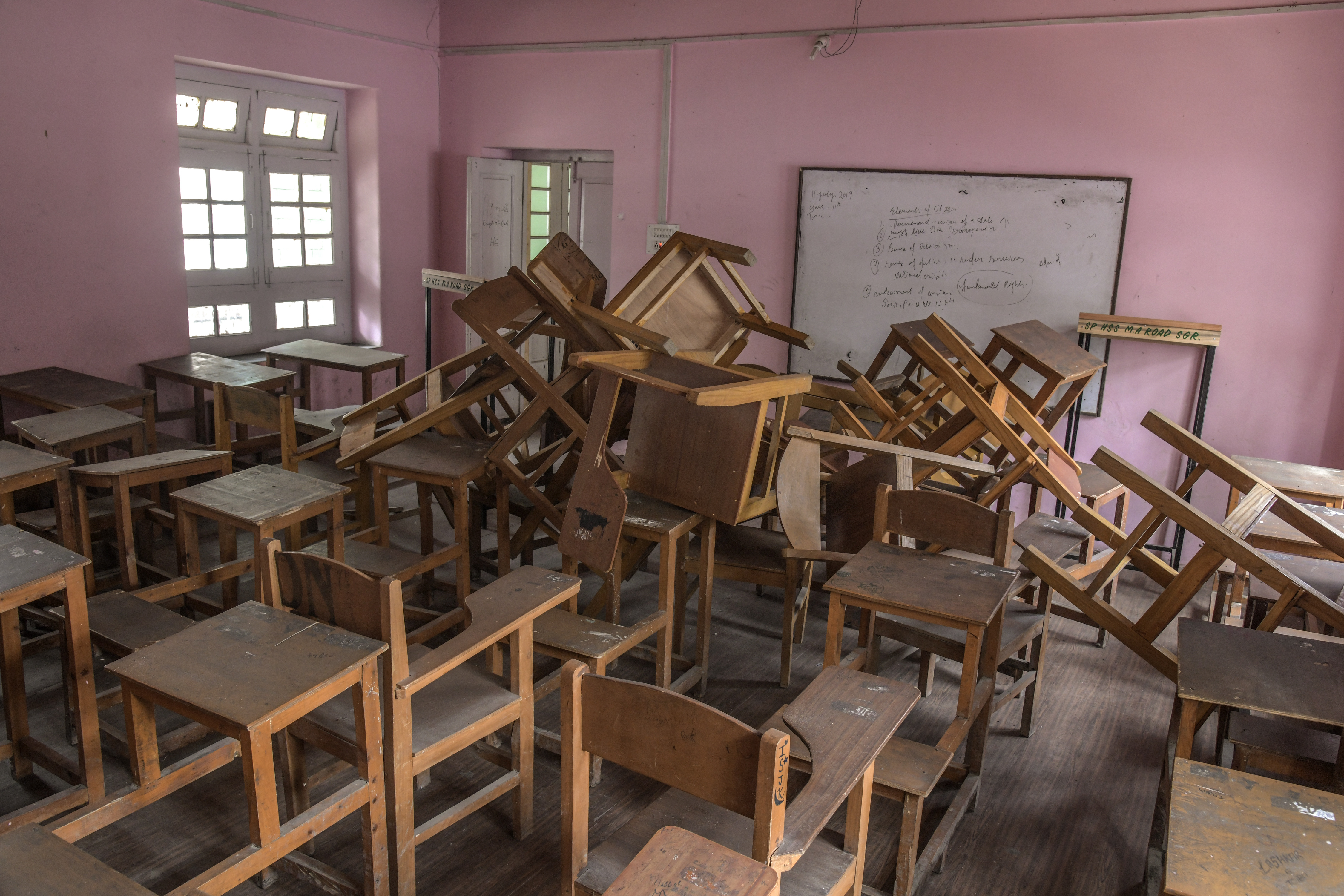 A closed classroom at a school in Srinagar on October 17.