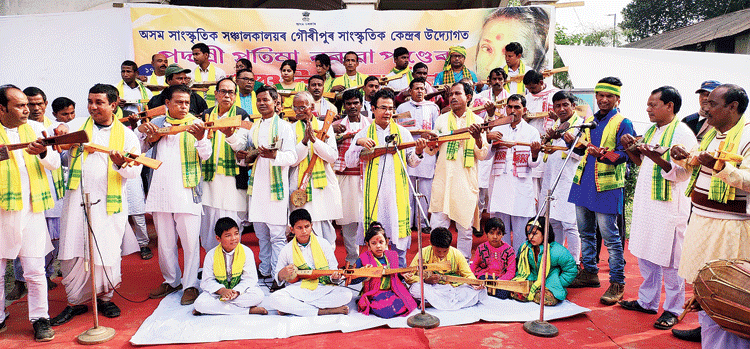 Artistes perform during the cultural programme at Gauripur in Dhubri on Friday.