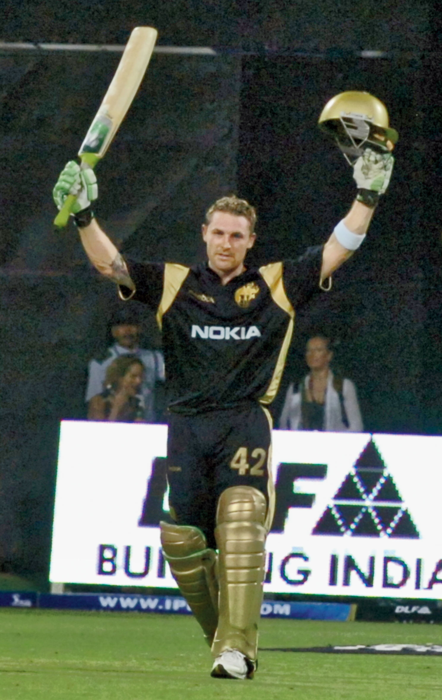 Brendon McCullum after his century in the first IPL match on April 18, 2008 
