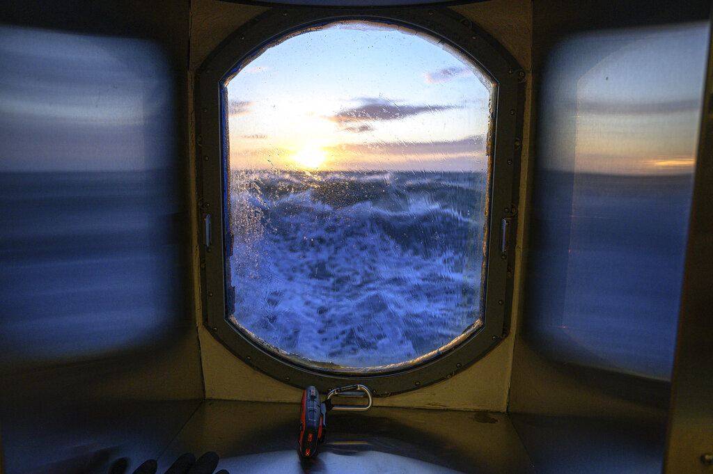 This Nov. 8, 2019, photo provided by John Guillote shows a view from the main lab of the Sikuliaq in the Chukchi Sea.