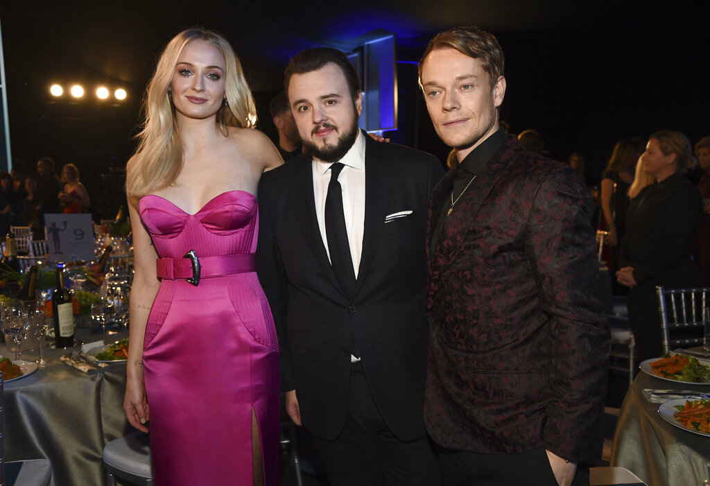 Sophie Turner, from left, John Bradley and Alfie Allen attend the 26th annual Screen Actors Guild Awards at the Shrine Auditorium & Expo Hall on Sunday, January 19, 2020, in Los Angeles.