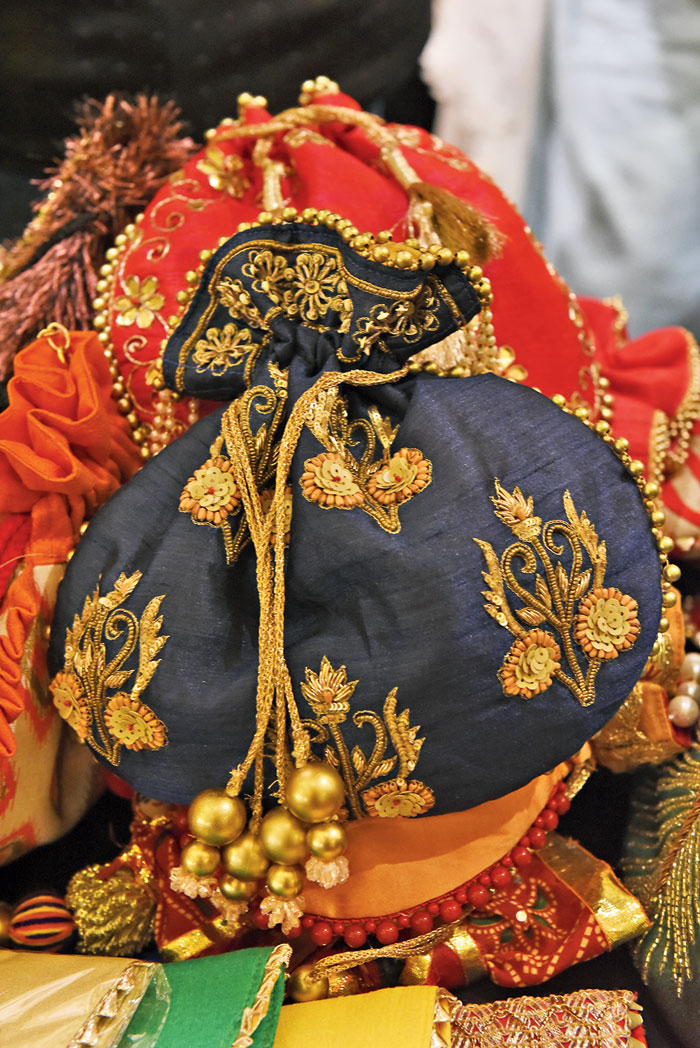 This embellished potli bag in royal blue made of raw silk, is perfect for carrying all your essentials on a Diwali evening out. 
Rs 1,250 @Pitari (find them on Instagram @pitari_potlis)