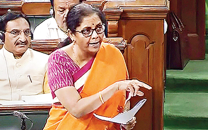 Nirmala Sitharaman during the budget session of Parliament on Thursday. 
