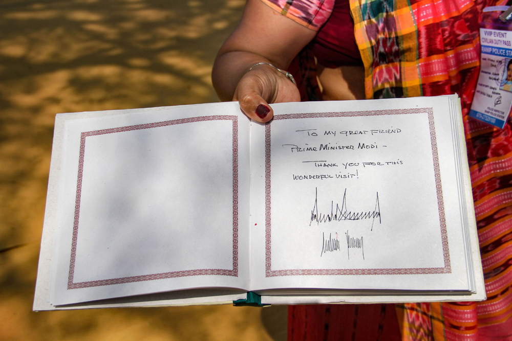 The Sabarmati Ashram visitor’s book signed by US President Donald Trump and First Lady Melania during their visit on Monday 