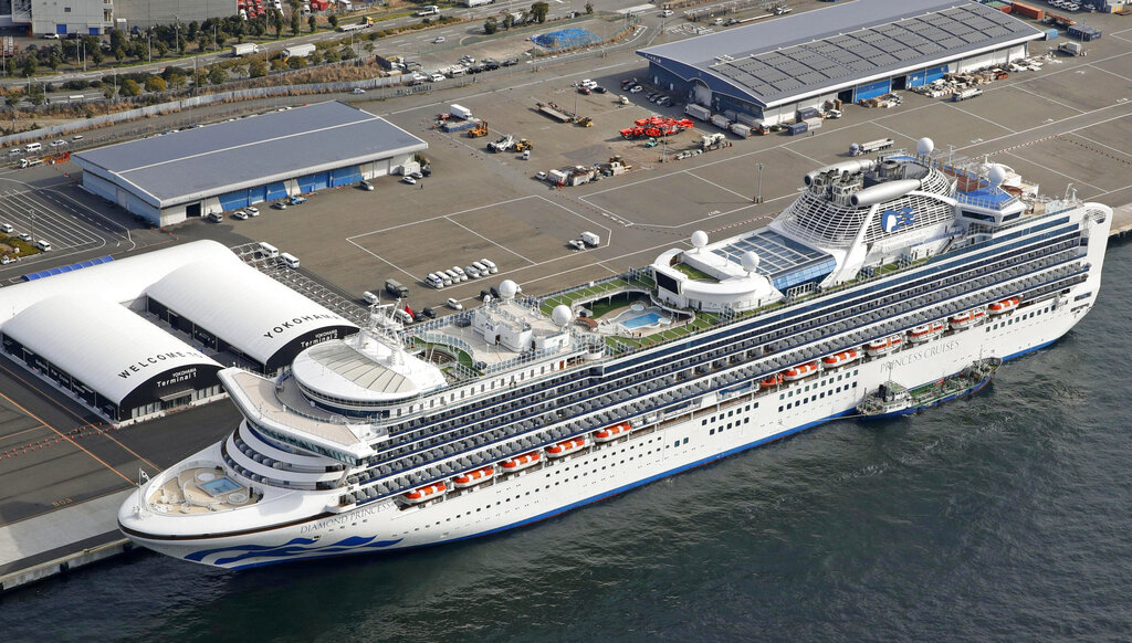 The cruise ship Diamond Princess is docked at Yokohama Port, near Tokyo, Friday, February 7, 2020