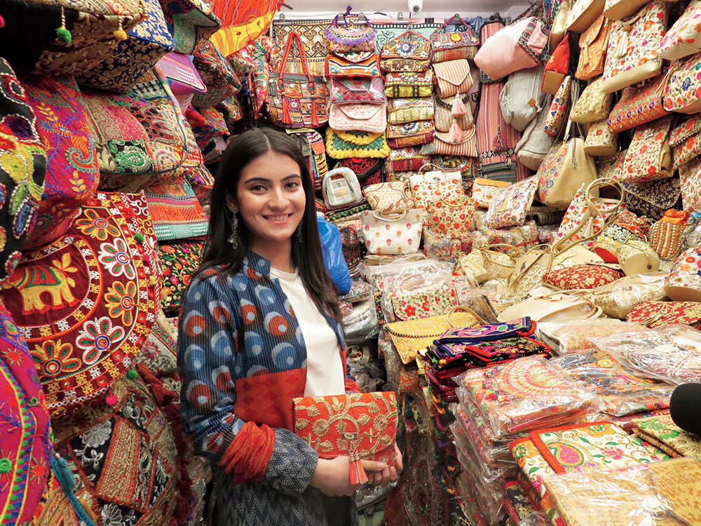 Pratibha pauses for a spot of shopping in Rishikesh