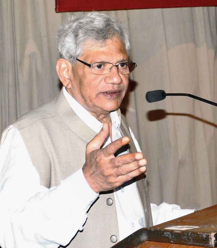 Yechury delivers the lecture in Siliguri on Wednesday
