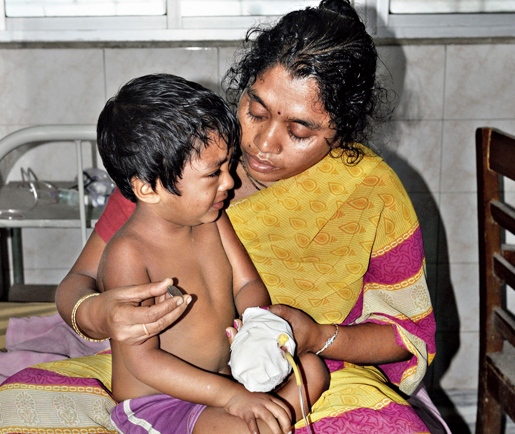 Arghya Biswas with grandmother Sabita at SSKM Hospital after the operation on Sunday 
