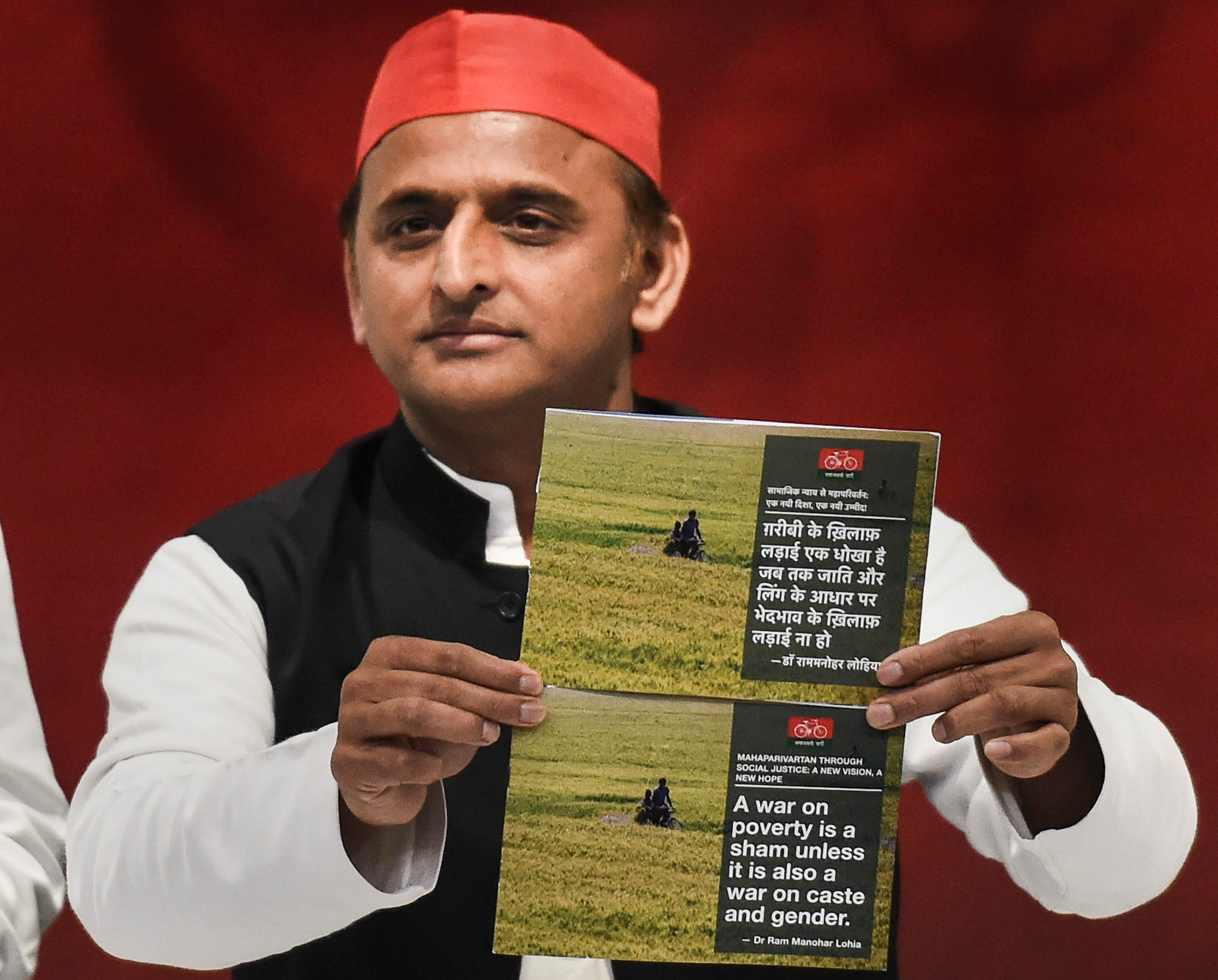 Samajwadi Party Chief Akhilesh Yadav releases the party's vision document at party office, in Lucknow on Friday, April 5, 2019. 