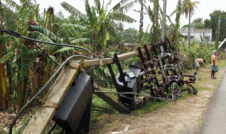 A transformer damaged by Cyclone Amphan near Nasibpur along Chandernagore Road in Bengal.