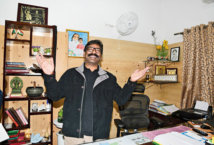 Chief minister-designate Hemant Soren at his residence on Kanke Road in Ranchi on Saturday. 