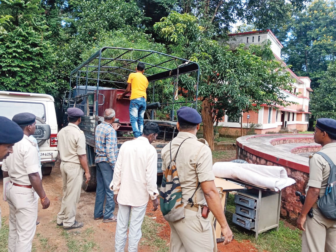 Khunti police attach Father Stan Swami’s property at Bagicha in Namkum, Ranchi, on Monday. 
