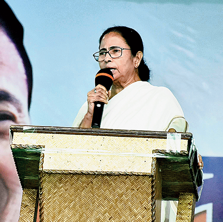 Mamata Banerjee at the party meeting in Buniadpur of South Dinajpur on Wednesday. 
