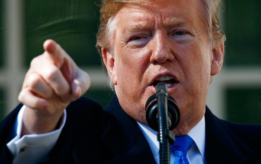 President Donald Trump speaks during an event at the White House to declare a national emergency in order to build a wall along the southern border on Friday, February 15, 2019, in Washington. 
