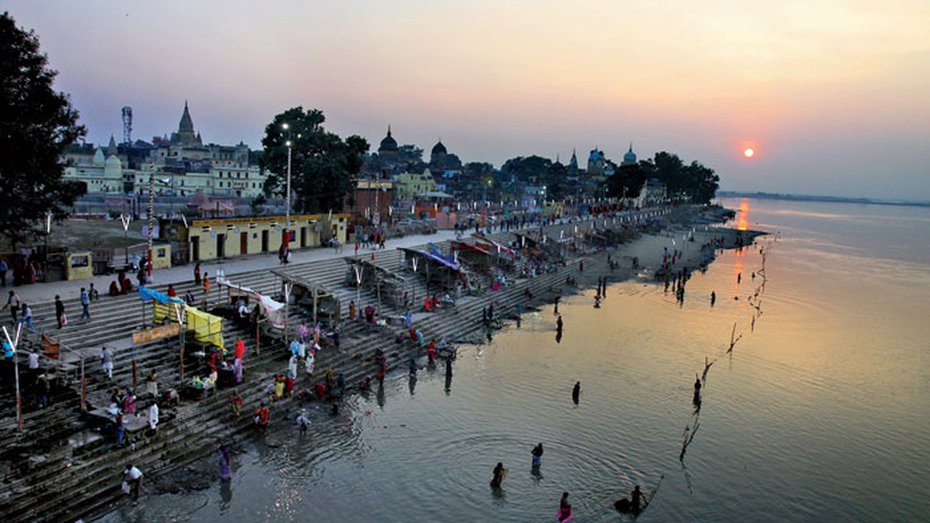 A view of Ayodhya from the bridge of the Sarayu river
