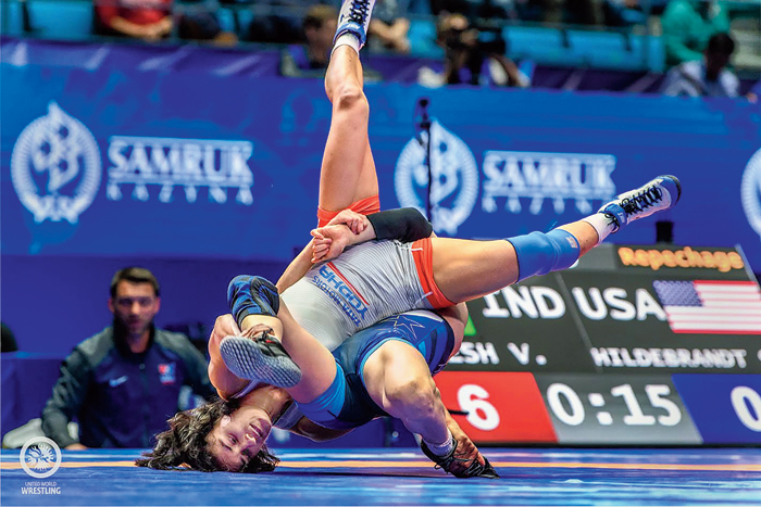 Vinesh Phogat during her bout with Maria Prevolaraki on Wednesday