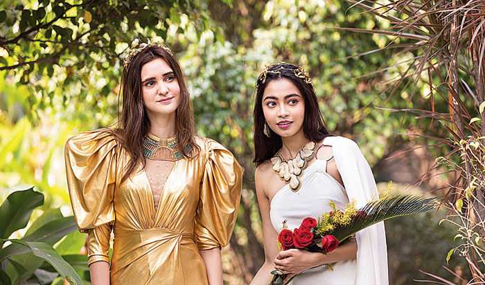 The Egyptian Ra piece (left) is made with jasmine jade and 18-carat gold