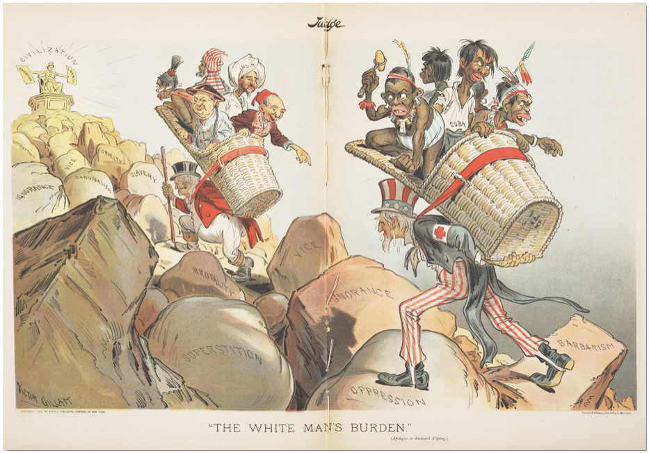 An 1899 cartoon showing John Bull and Uncle Sam, symbolising Britain and the United States of America, bearing 