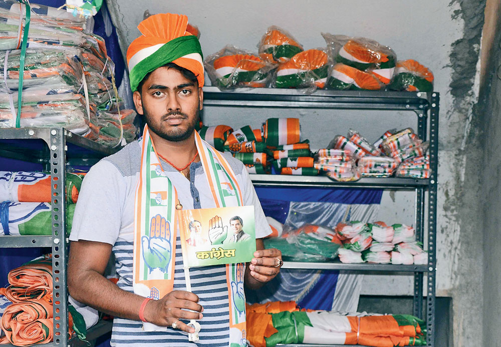 Congress poll materials on sale at its office in Ranchi on Monday.