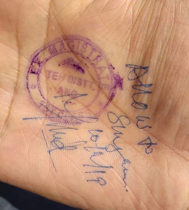 The image showing the stamp on the palm