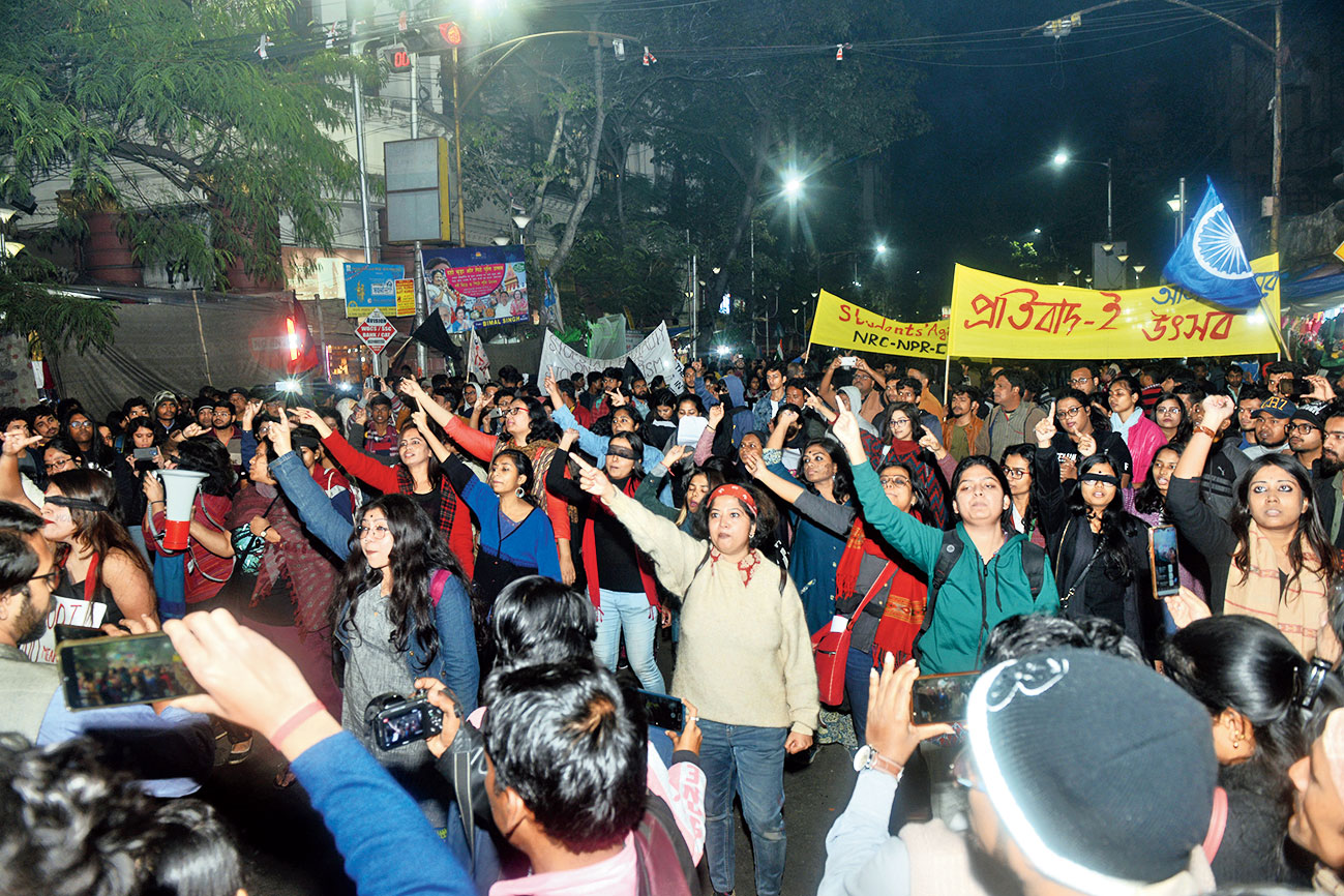 A flash mob performs a Bengali version of the Chilean “The Rapist is You”