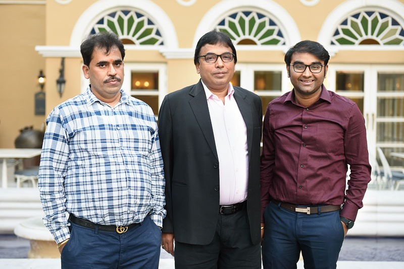 (L-R) Panghat’s director Pashupati Saraf, chairperson Nirmal Saraf and design head Anand Saraf. “This bridal collection is done according to occasions — pre-wedding, wedding and Haldi. Nowadays all the events around the wedding are celebrated in a grand scale like the final day. 