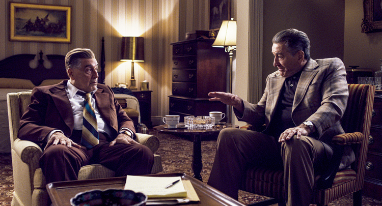 Al Pacino, as Jimmy Hoffa, and (right) Robert De Niro as Frank Sheeran in a scene from ‘The Irishman’