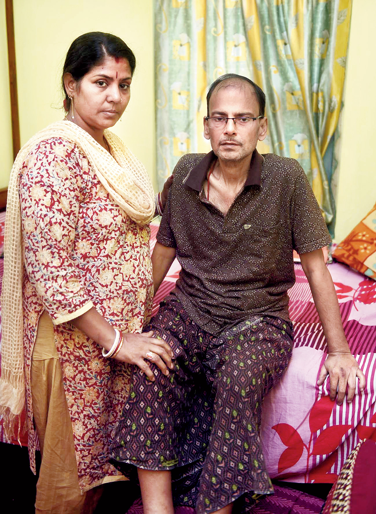 Sandip Chatterjee with wife Chanda at their New Government Colony house in Bansdroni on Sunday. 