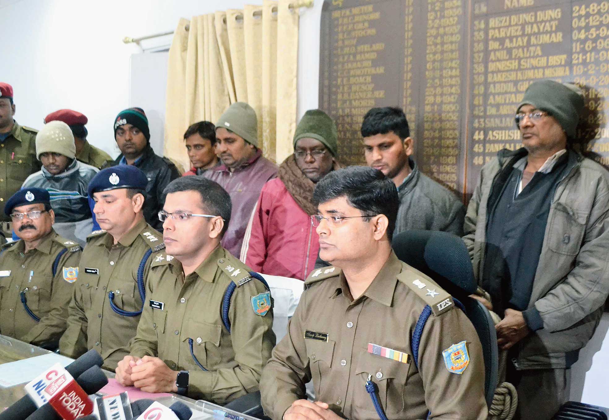 Seven of the accused after their arrest in Jamshedpur on Sunday. 