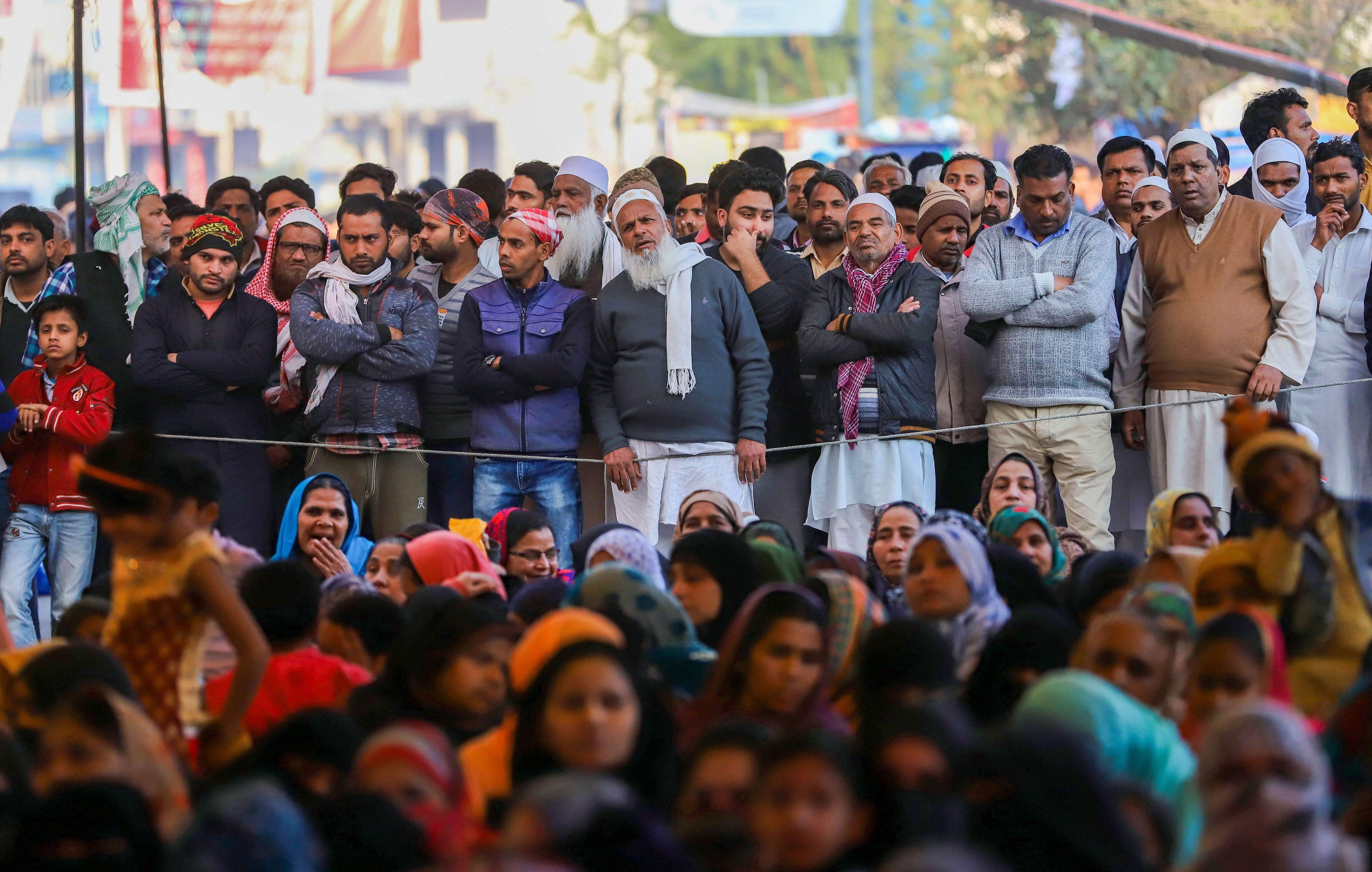 In this Friday, January 31, 2020, photo, protesters at Shaheen Bagh during a demonstration against the amended Citizenship Act and National Register of Citizens.