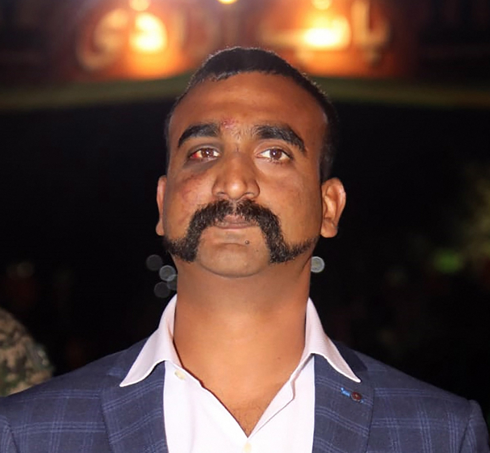 Wing Commander Abhinandan Varthaman minutes before crossing over to India on the Wagah border on Friday.