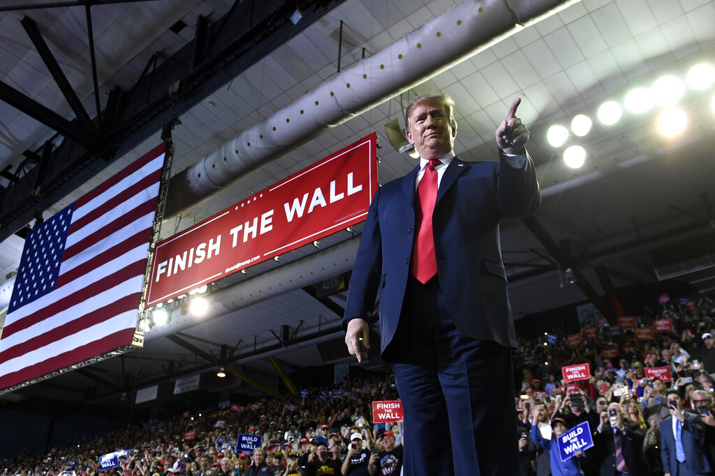 President Donald Trump arrives to speak at a rally in El Paso, Texas, on Monday.