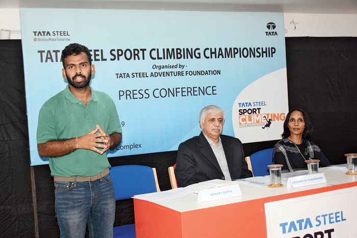 Hemant Gupta addresses the news meet at JRD Tata Sports Complex in Bistupur, Jamshedpur, on Tuesday