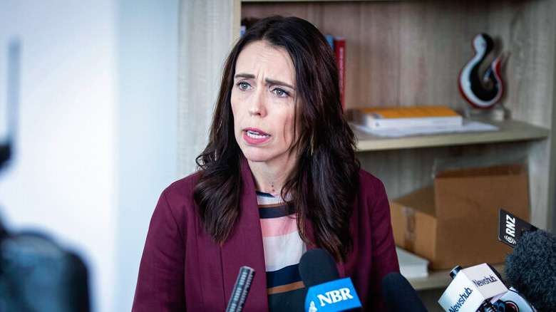 New Zealand Prime Minister Jacinda Ardern speaks to media at her electorate office in Aukland, Wednesday, April 24, 2019.